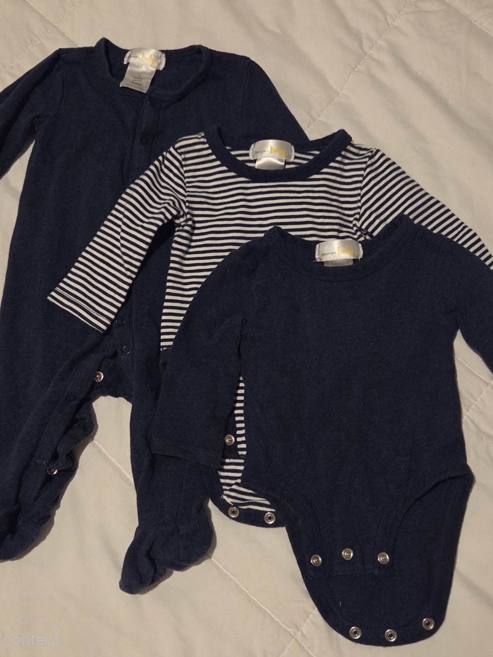 Navy Baby One-Piece Set - 3 Pack